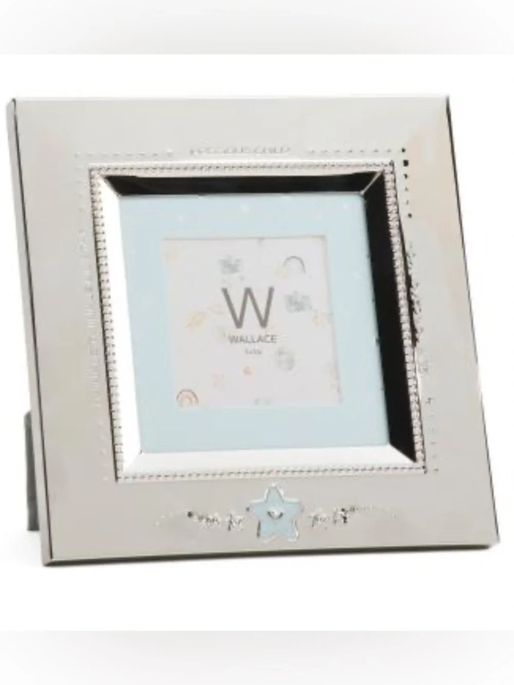 🆕- Wallace Nickel Plated Sliver Tone Baby Photo Frame With Baby Blue Star